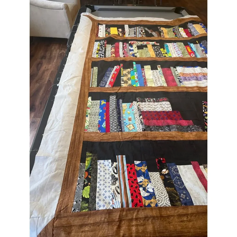 Hand Pieced Bookshelf Quilt Top 71x78 Library Book Lover Cottagecore Blanket